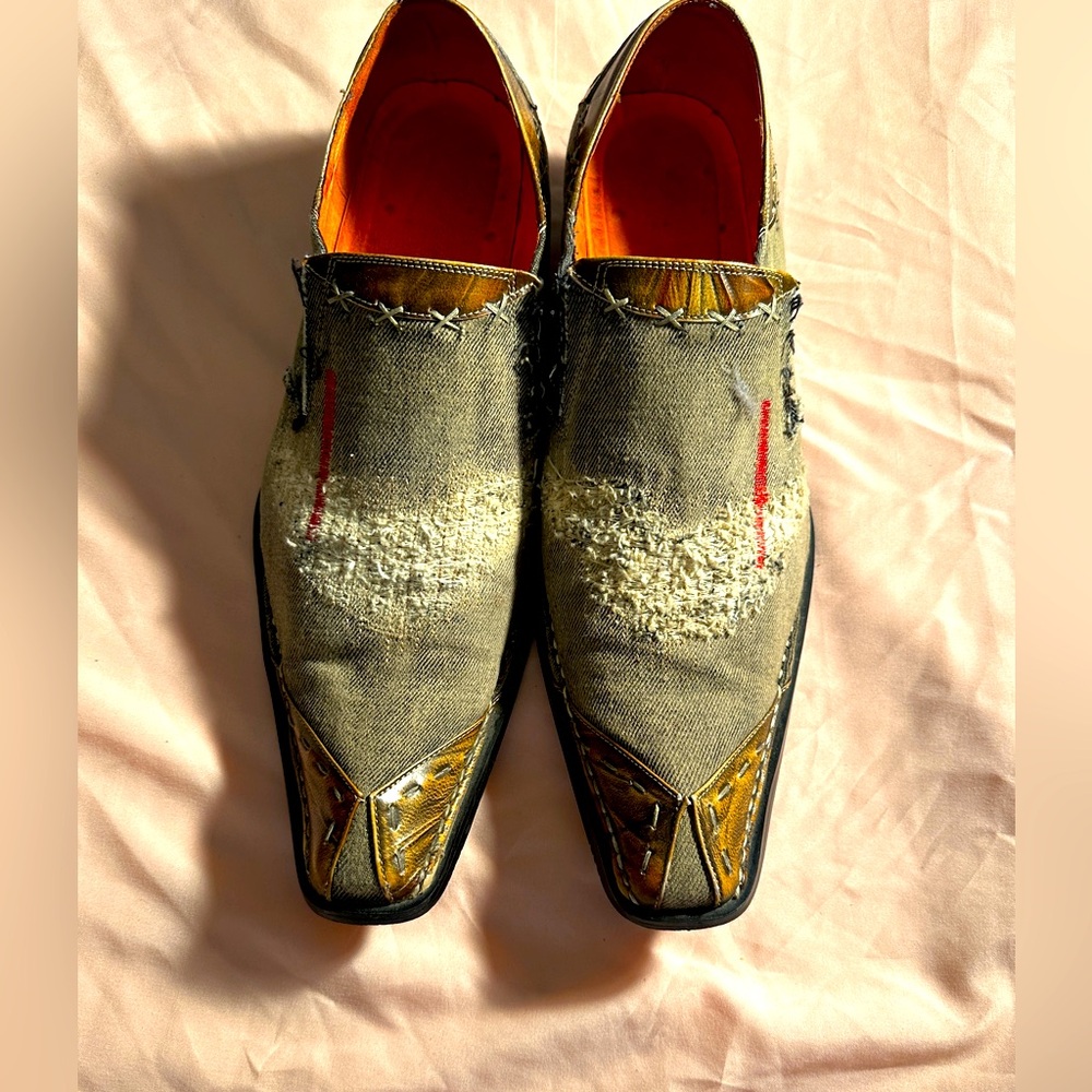 Robert Wayne Mixed Media Materials Distressed Slip On Shoes Pop Stitching Sz 13